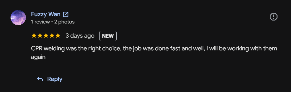 Google review from Fuzzy Wan: job was done fast and well